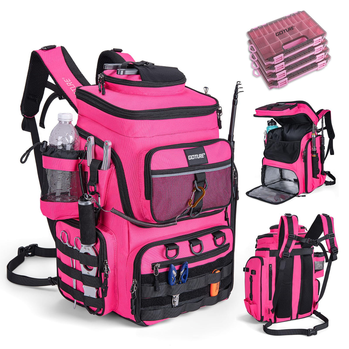 Goture Fishing Backpack with 4 Tackle Boxes,55L Tackle Backpack with Cooler