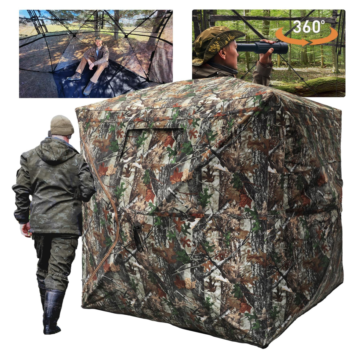 FUNHORUN Hunting Blind with Floor Mat, 360 See Through Ground Blind, Pop Up