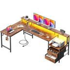 Korfile 66'' L Shaped Gaming Desk with Storage Drawers, Power Outlets, LED