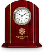Executive Gift Shoppe | Elite Collection Firefighter Theme Personalized Rosewood Desk Clock with Gold Accents