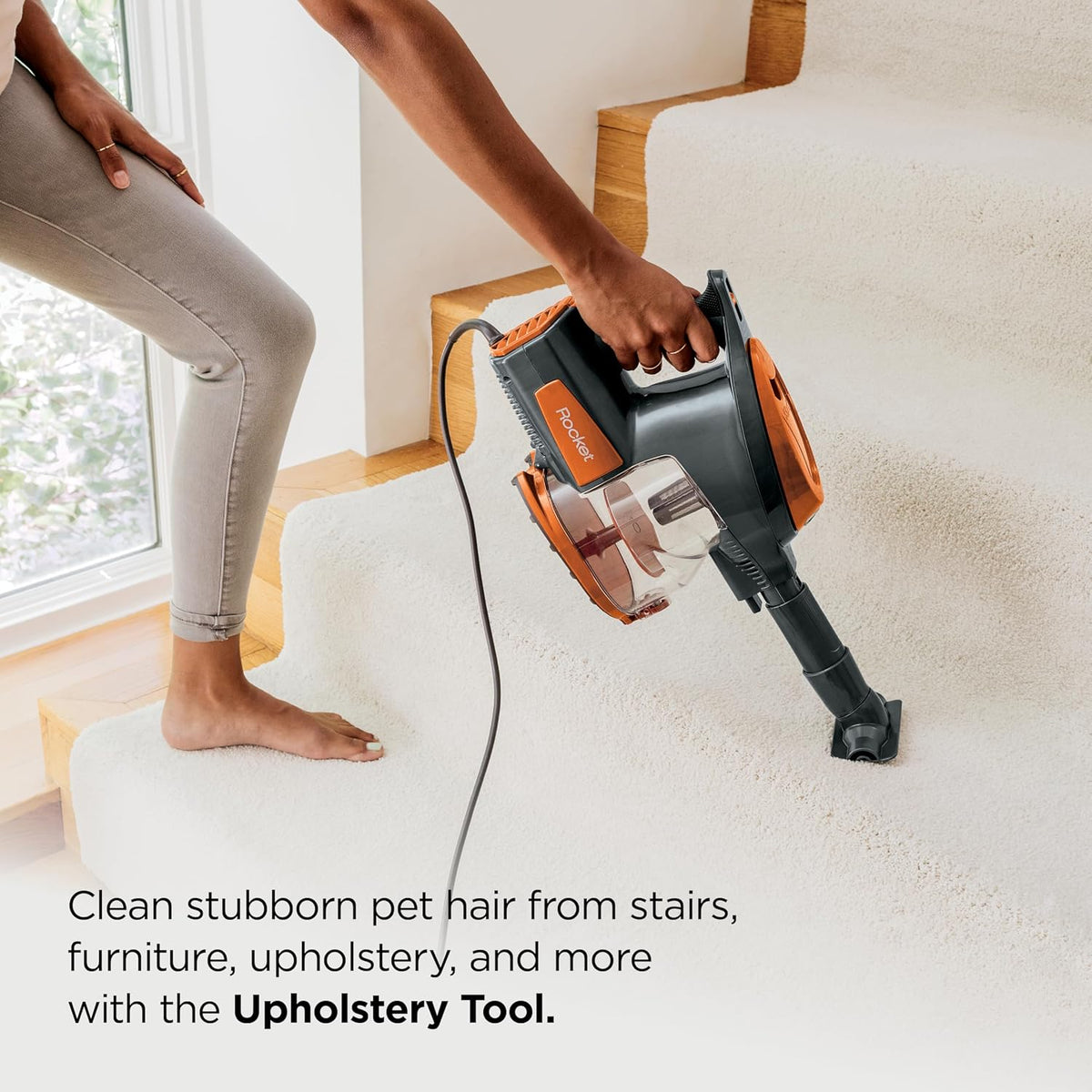 Shark HV302 Rocket Pet Corded Stick Vacuum, Lightweight with Swivel Steering for Carpets & Hard Floors, Converts to Hand Vacuum, Includes Crevice Tool, Pet Multi-Tool & Precision Duster, Orange