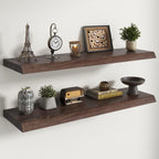 Live Edge Elm Floating Shelves - 24 In Rustic Solid Wood Shelves with Heavy-Duty Invisible Bracket, Wall-Mounted Wooden Shelf for Living Room, Bathroom, Kitchen Storage & Display, Set of 2, Natural