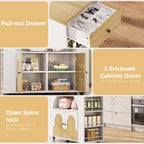 IRONCK 41.3" Kitchen Island with Drop Leaf &Open Shelf, White & Natural