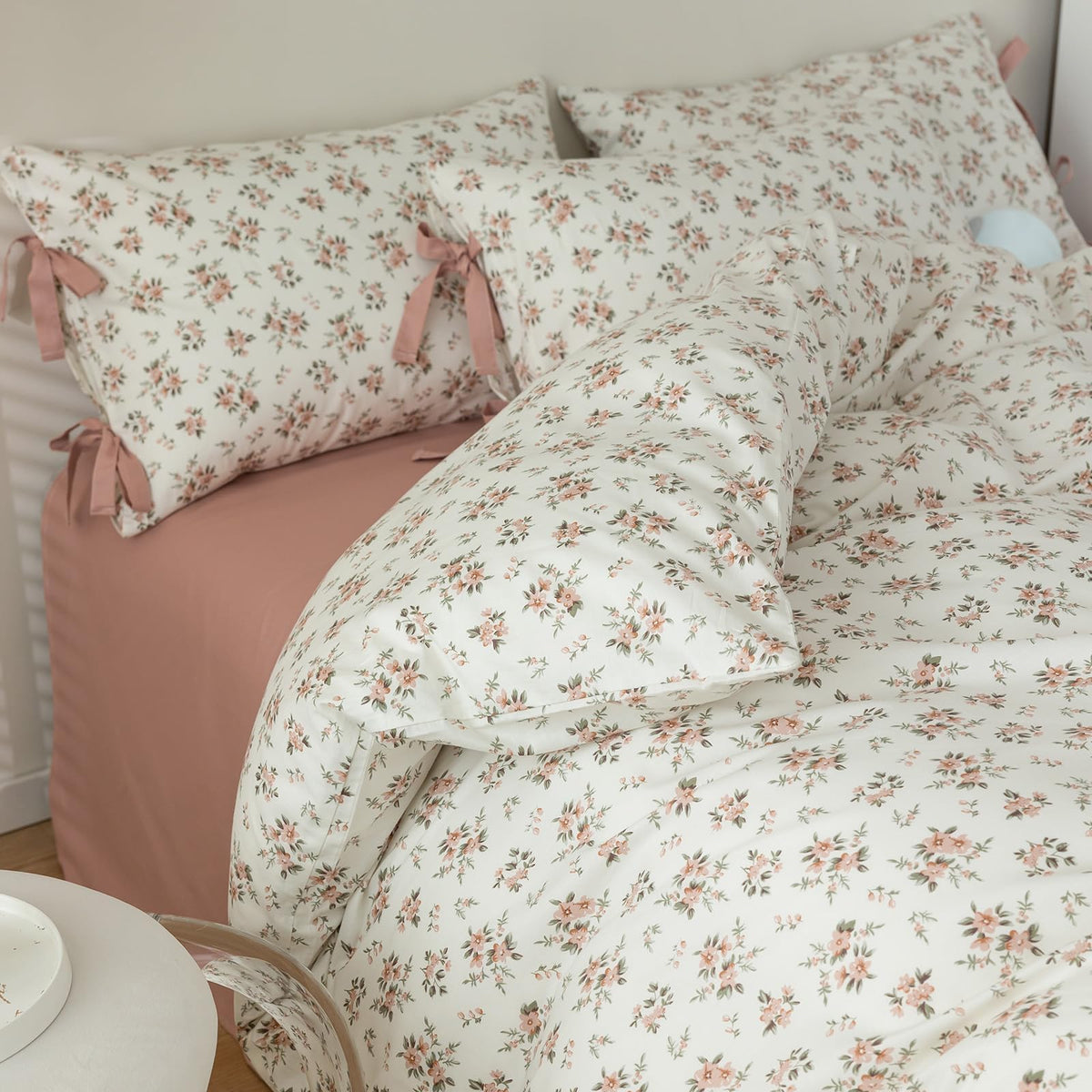 LifeTB Green Floral 100% Jersey Knit Cotton Duvet Cover Queen Vintage Style Botanical Floral Bedding Set Chic Shabby Green Floral Comforter Cover Girl Women Flower Bedding Cover with 2 Pillowcases