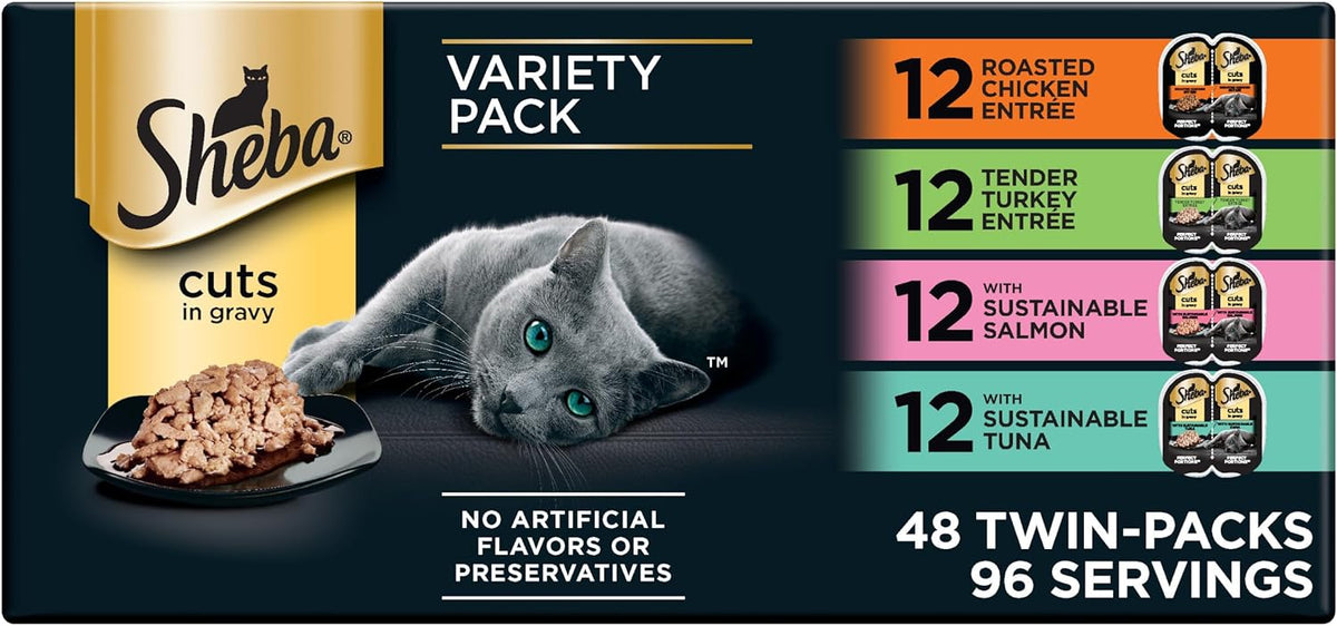 Sheba Perfect Portions Cuts Wet Cat Food, Variety Pack, 2.6 oz, 48 ct