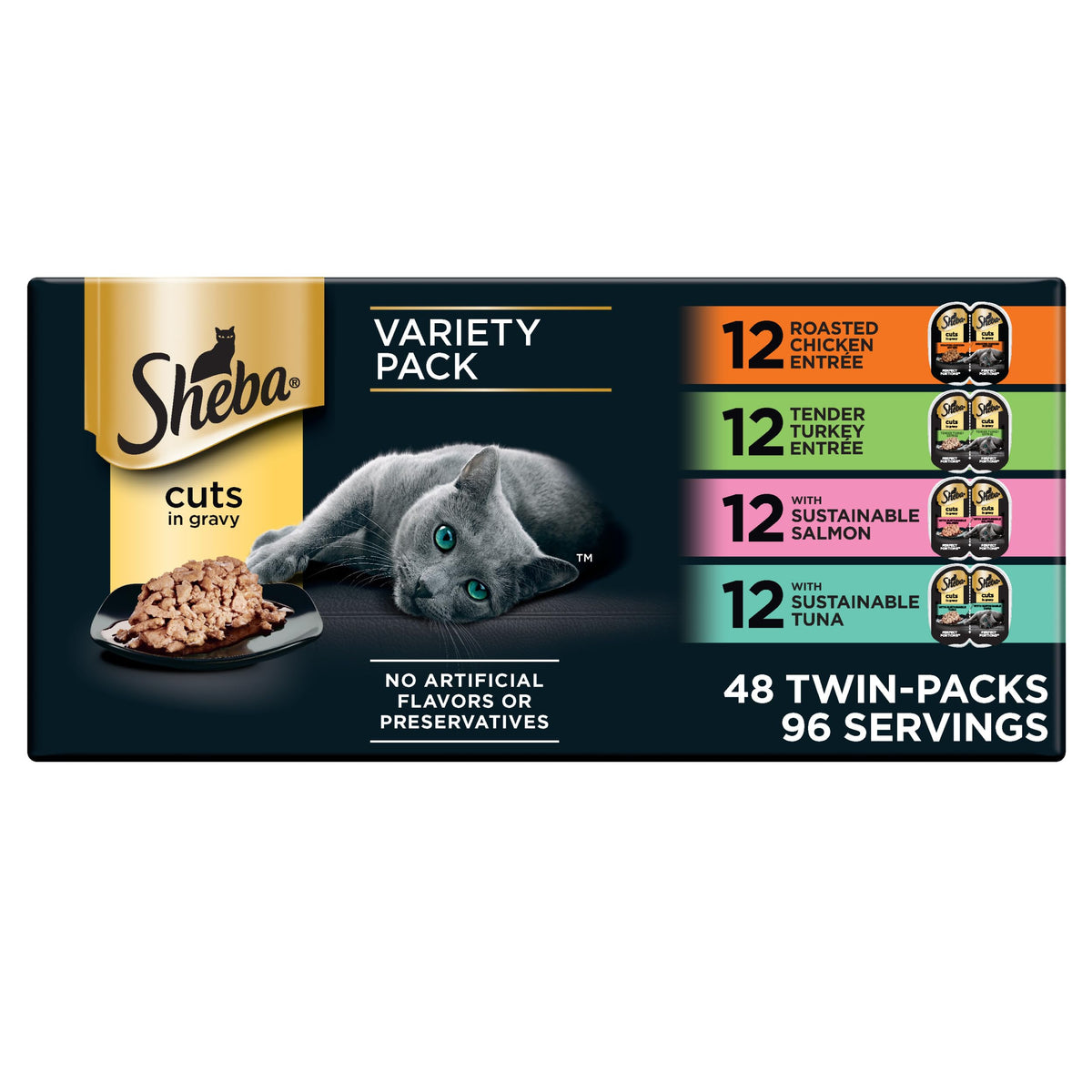 Sheba Perfect Portions Cuts Wet Cat Food, Variety Pack, 2.6 oz, 48 ct