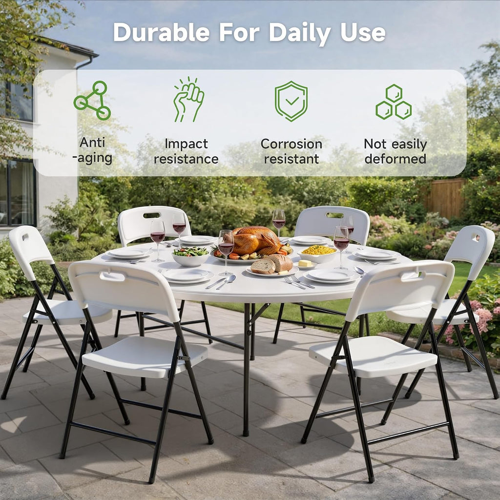 48 Inch Round Folding Table, Heavy Duty 550lbs Capacity, Foldable Design & Sturdy, Folding Dining Table for Camping, Party, Dining