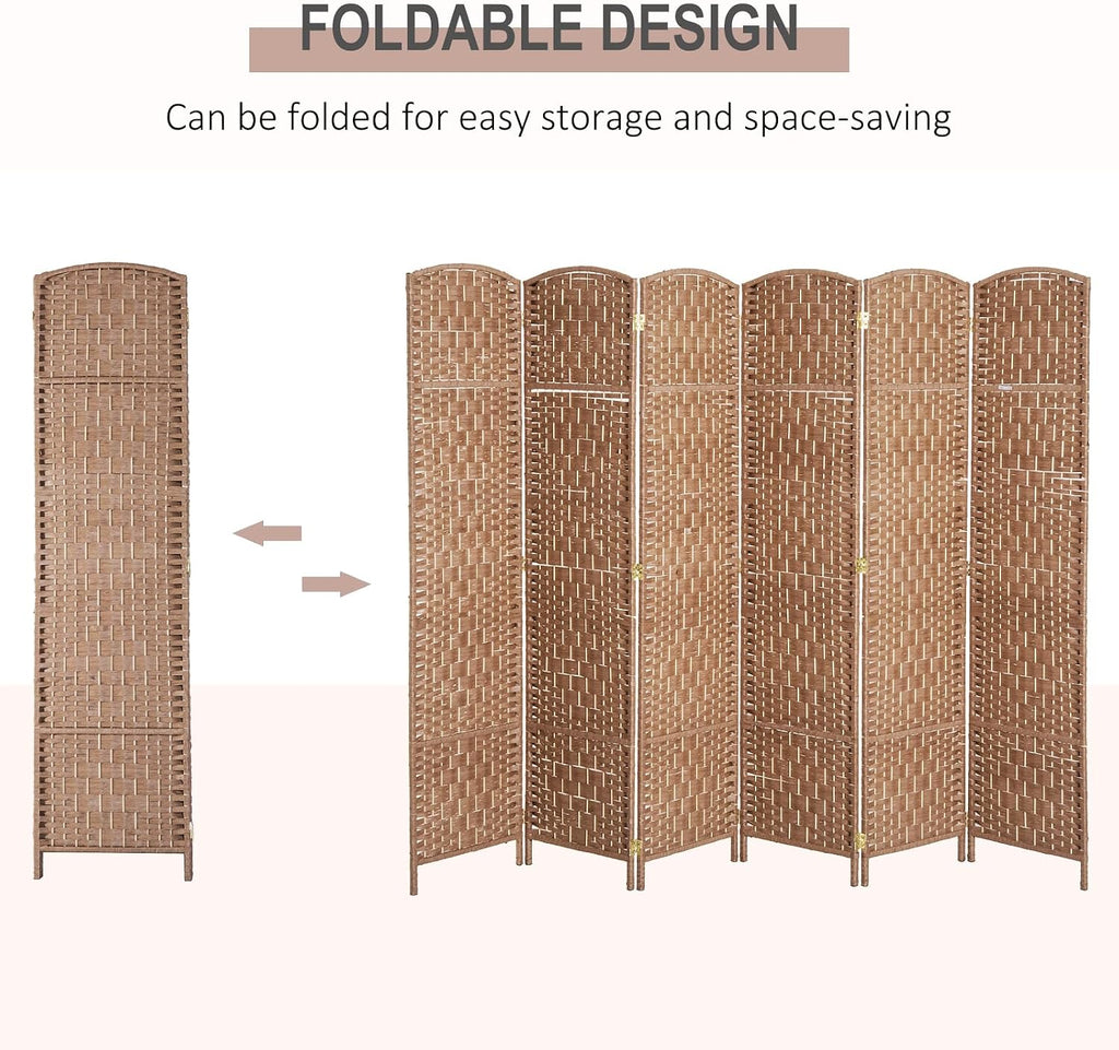 HOMCOM Room Divider 6-Panel, 6FT-Tall Folding Privacy Screen, Natural