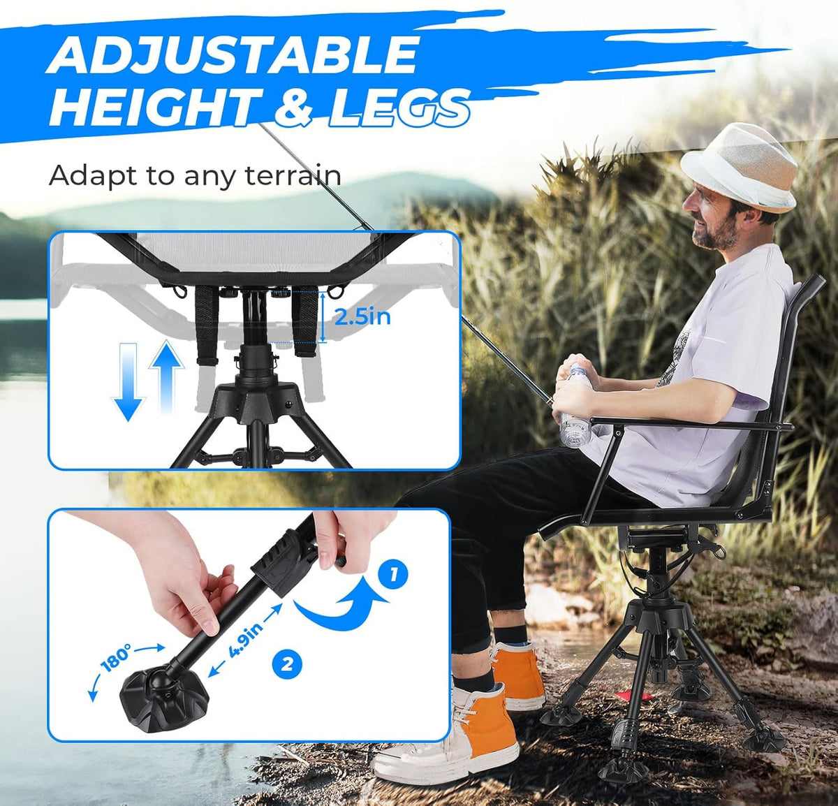 KEMIMOTO Hunting Blind Chair 360° Silent Swivel, Height Adjustable Black