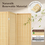 4 Panel Bamboo Room Divider, Folding Privacy Screen, Natural