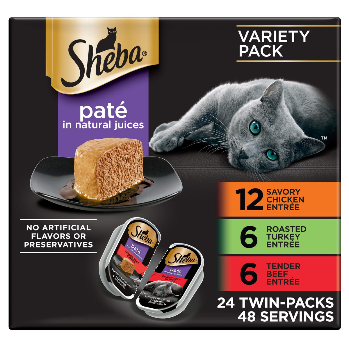 Sheba Perfect Portions Pate Wet Cat Food, Variety Pack, 2.6 oz, 48 ct
