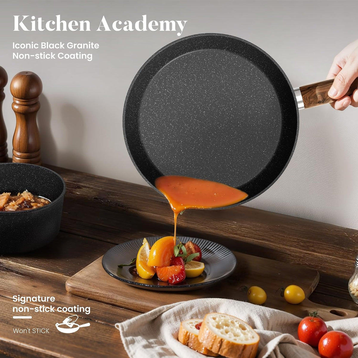 Kitchen Academy 12Pcs Induction Pots and Pans Set Non Stick, Black Cookware