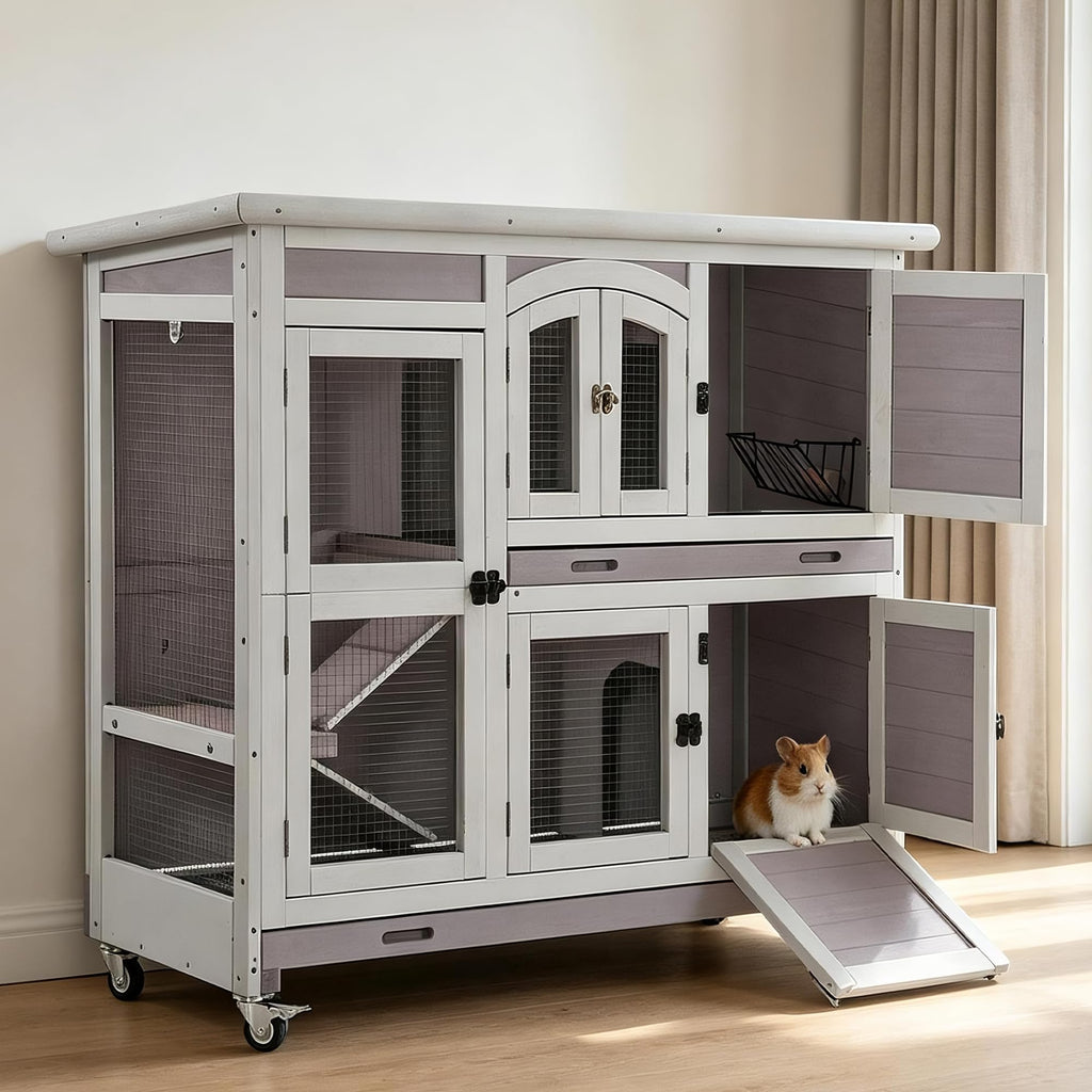 44" L Large Two-Tier Guinea Pig Cages with Anti-Chew Ramp