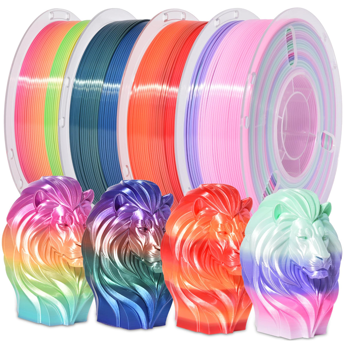 RAMBERY Silk Rainbow PLA 3D Printer Filament Bundle, 10 Colors Total 10kg, 1.75mm Multicolor Gradient 3D Printing Filament for Most FDM 3D Printers, 1KG Spool (2.2lbs) x 10 PCS