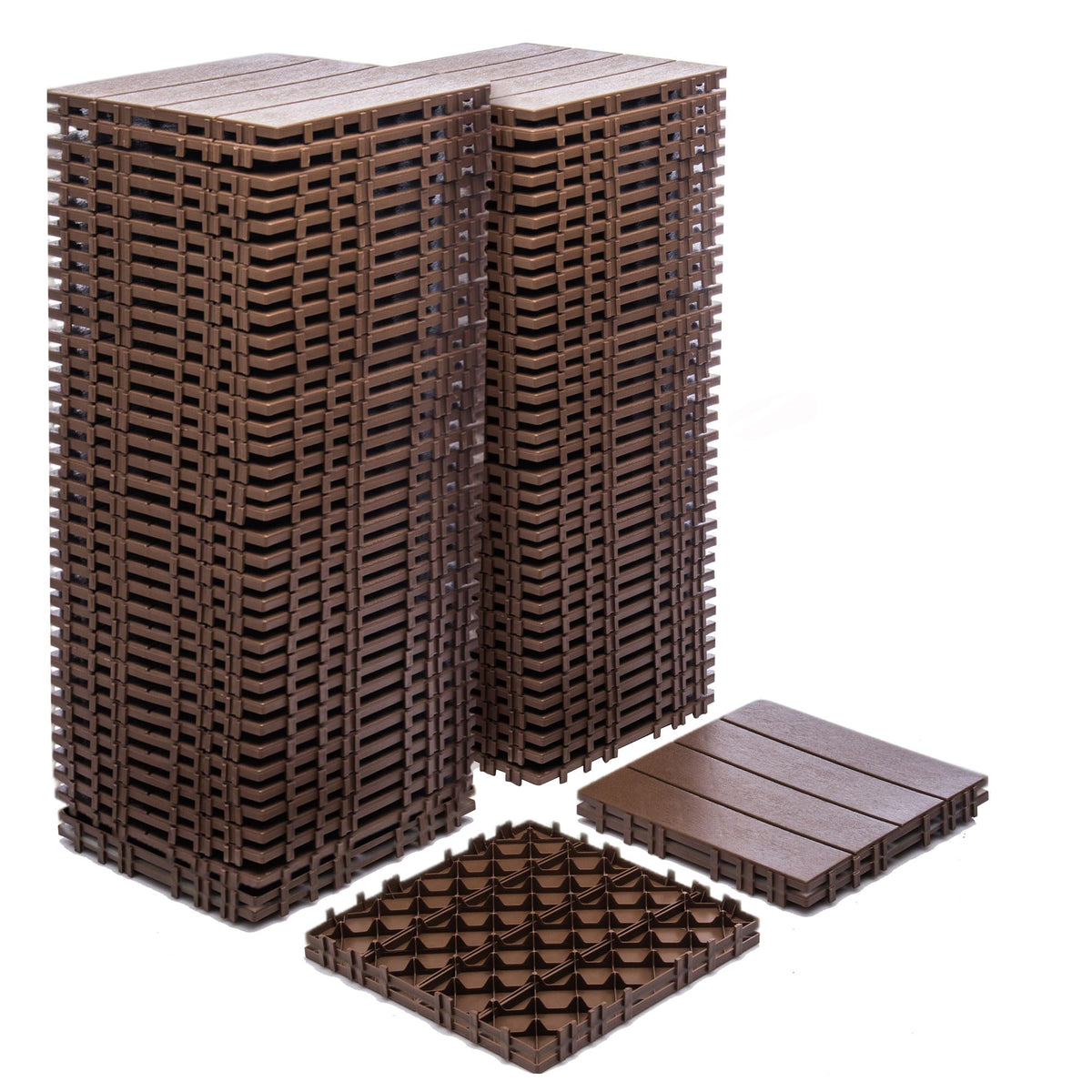 Deck Tiles for Outdoor, Plastic Outdoor Flooring Tiles, Kitchen Non Slip Polypropylene Interlocking Flooring Tile Waterproof for Balcony and Patio, 44 Pack, 12"x12" Square, All Weather Use, Brown
