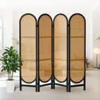 4 Panel Rattan Room Divider, Folding Room Divider Screen, Natural