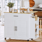 IRONCK Kitchen Island with Storage, Charging Station and Drop Leaf, White