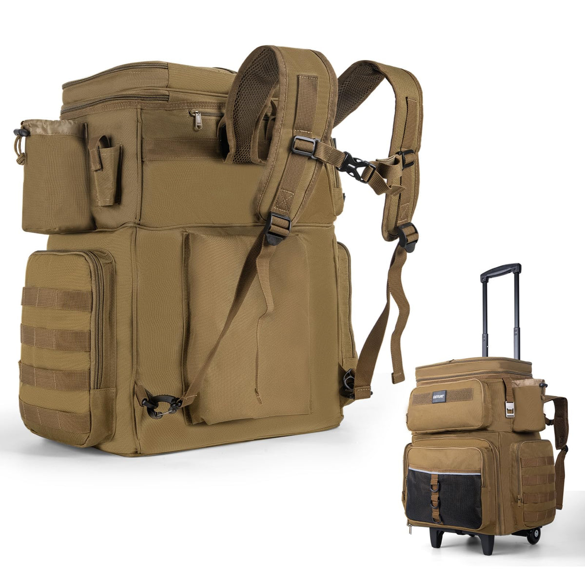 Goture 66L Rolling Tackle Box w/Cooler, Khaki Large Fishing Bag w/Wheels