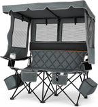 Suteck Double Camping Chair with Canopy, 660lbs Folding Loveseat with Shade