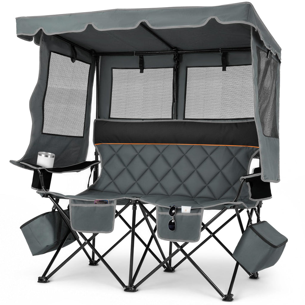 Suteck Double Camping Chair with Canopy, 660lbs Folding Loveseat with Shade