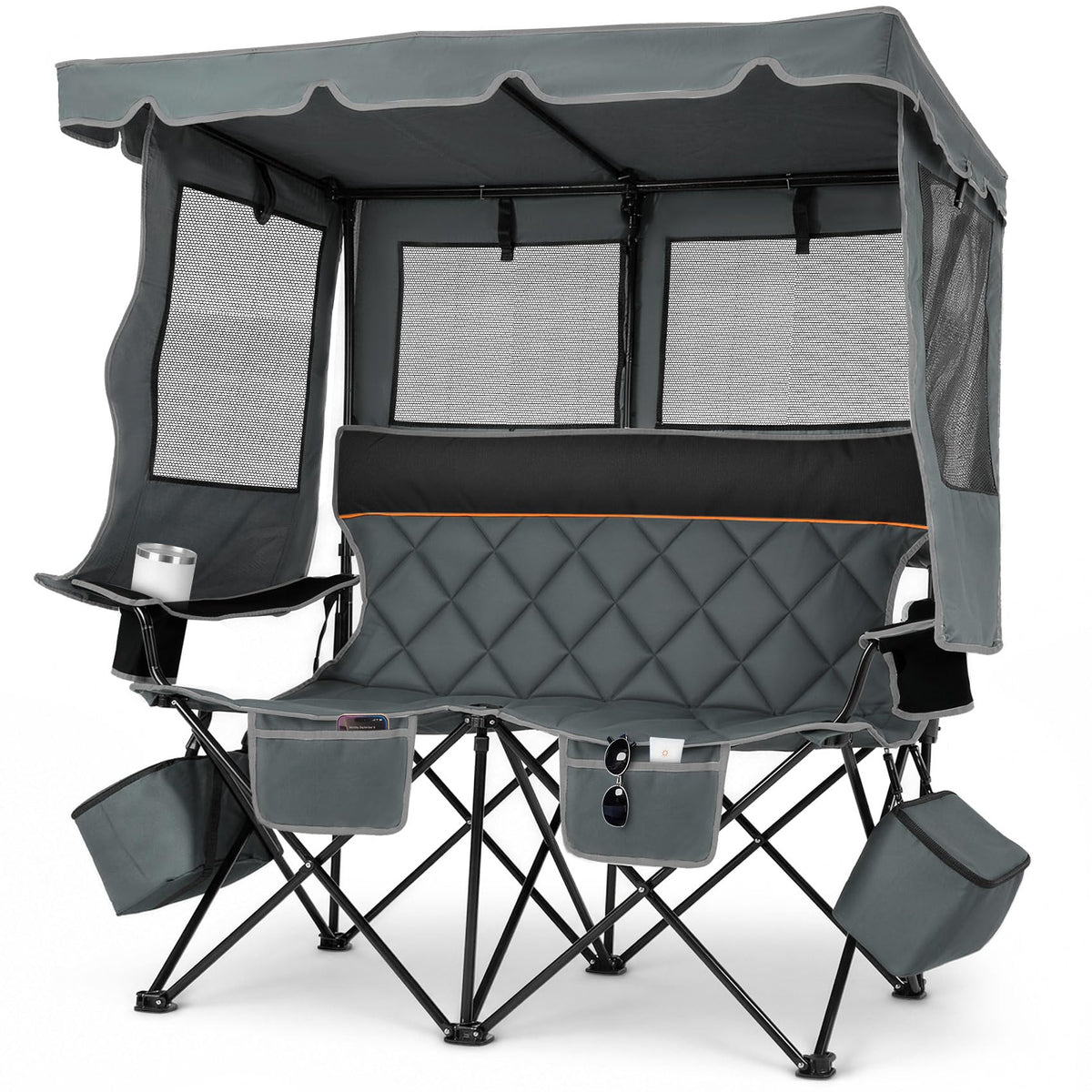 Suteck Double Camping Chair with Canopy, 660lbs Folding Loveseat with Shade