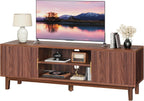 PRAISUN 54 Inch Fluted TV Stand for TVs Up to 55, 60 Inch, Mid Century Modern Entertainment Center with Storage, TV Console with Adjustable Shelves, Media Console for Living Room Bedroom, Brown