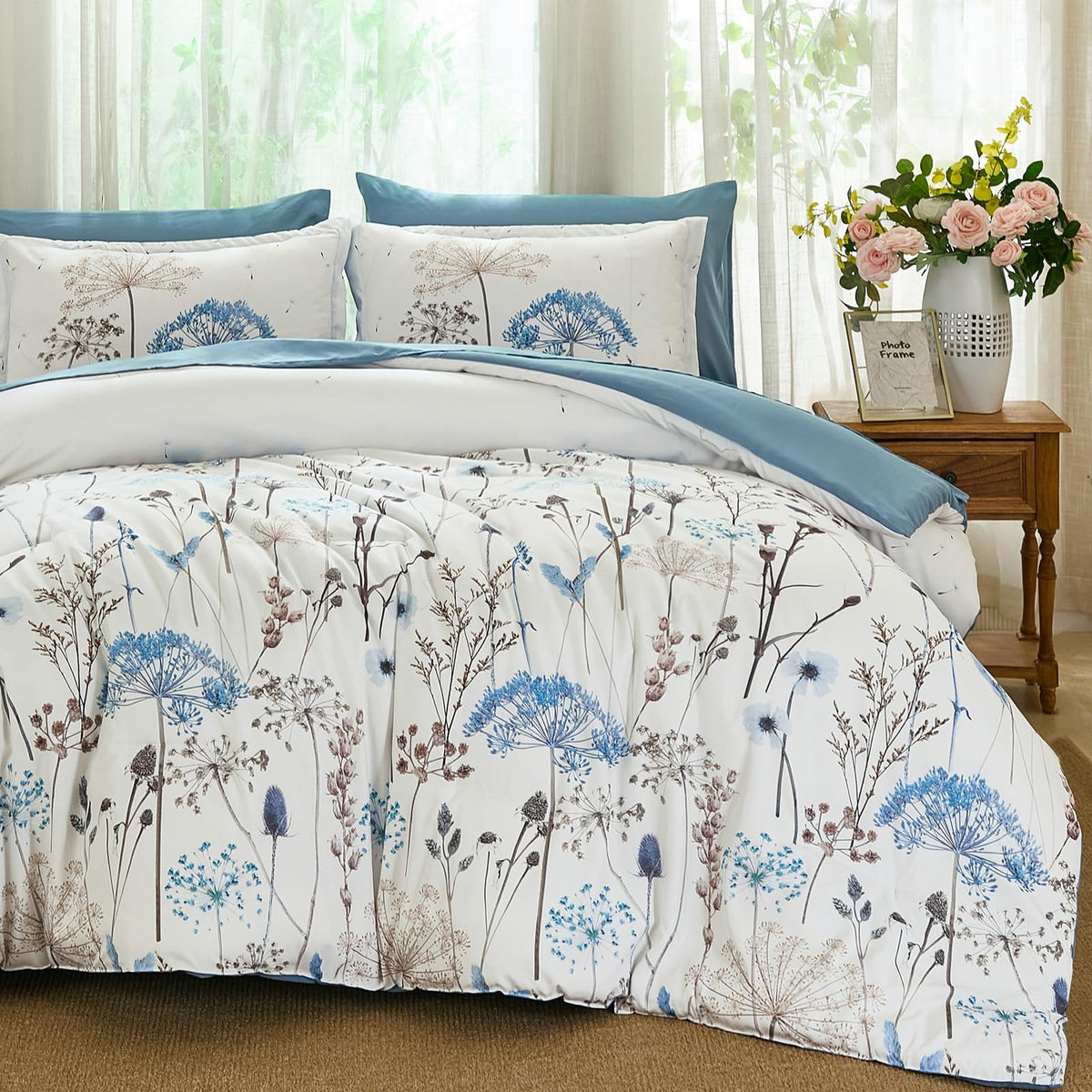 Yiran Black California King Comforter Set, 7 Pieces Floral Bed in a Bag