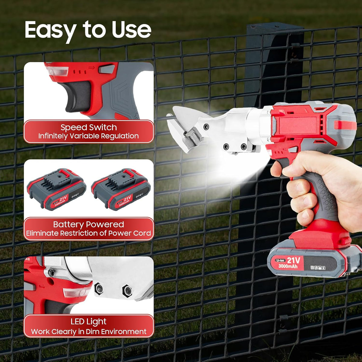21V Sheet Metal Cutter Scissor Electric Metal Shear Heavy Duty Tin Snips Cutting Tool Cordless Drill Attachment for Cutting Iron Stainless Cardboard Aluminum