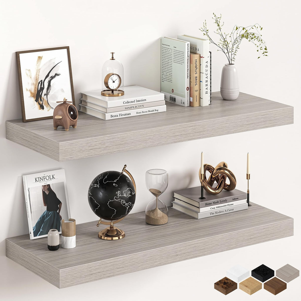 30Inch Oak Floating Shelves for Wall, 12 Inch Deep Shelves for Bedroom, Kitchen, Bathroom Wall Mounted, Rustic Wood Floating Shelf with Invisible Brackets for Books, Storage, Decor, 2 Packs