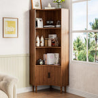 Lxsxlome Fluted Corner Cabinet with Sliding Doors and Adjustable Shelves