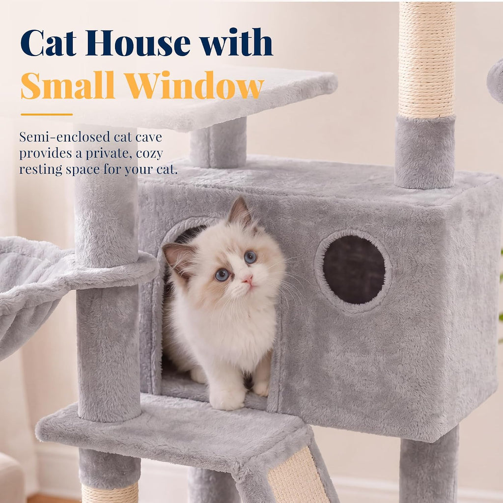 Hey-brother Cat Tree Tower with Padded Platform Bed, Hammock, MPJ019-SW