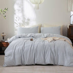 FOSSA Duvet Cover Set 100% Washed Cotton Linen Feel Queen
