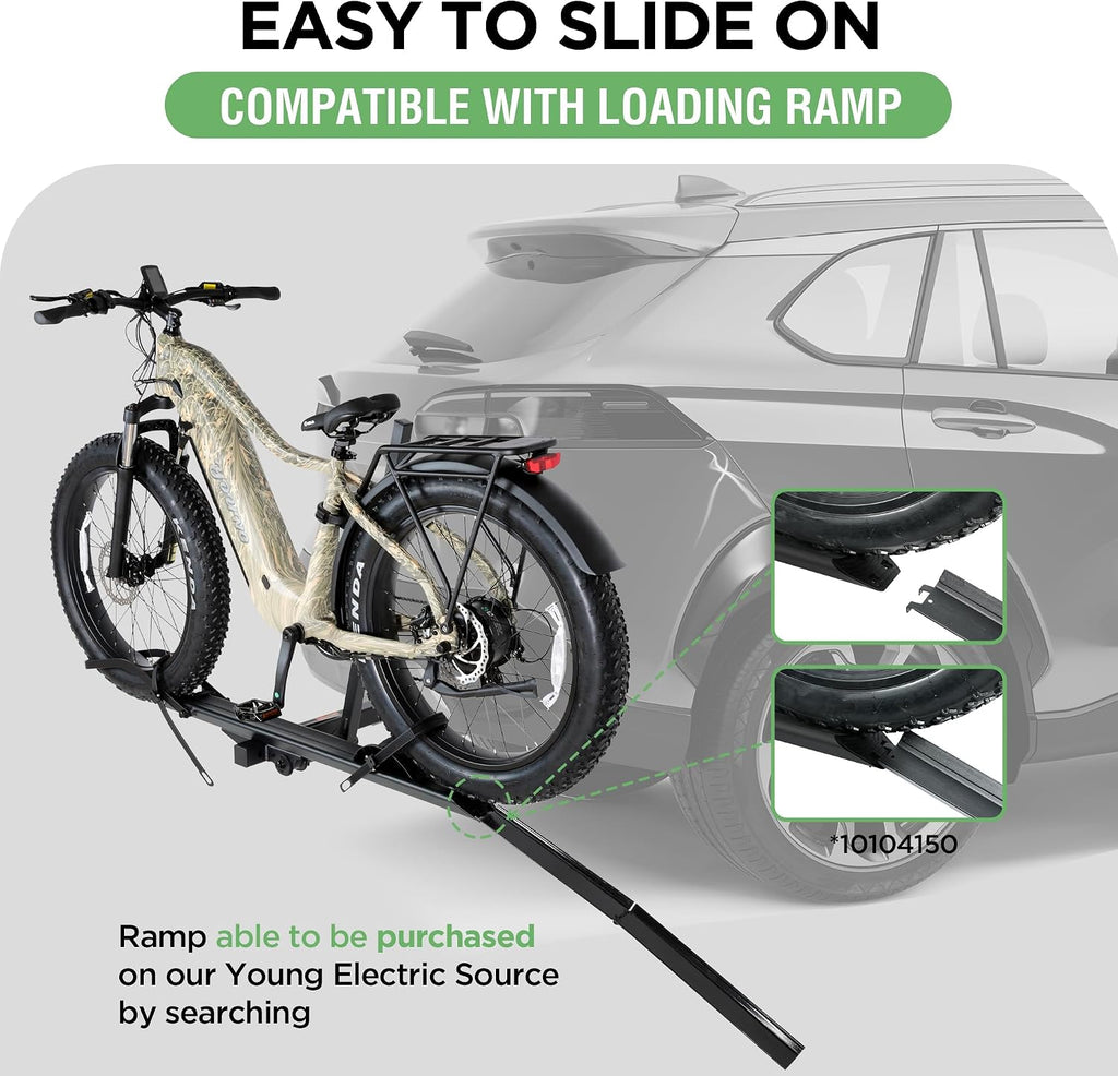 YOUNG ELECTRIC 100LBS. Capacity Aluminum 1-Ebike Rack for Bicycles and Electric Bikes, fits Car SUV Van RV and Trailer with 2" Receiver