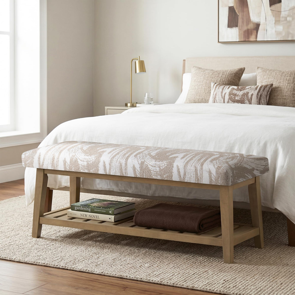 Zihanhome Entryway Shoe Bench, End of Bed Bench,Upholstered Bench(Beige)