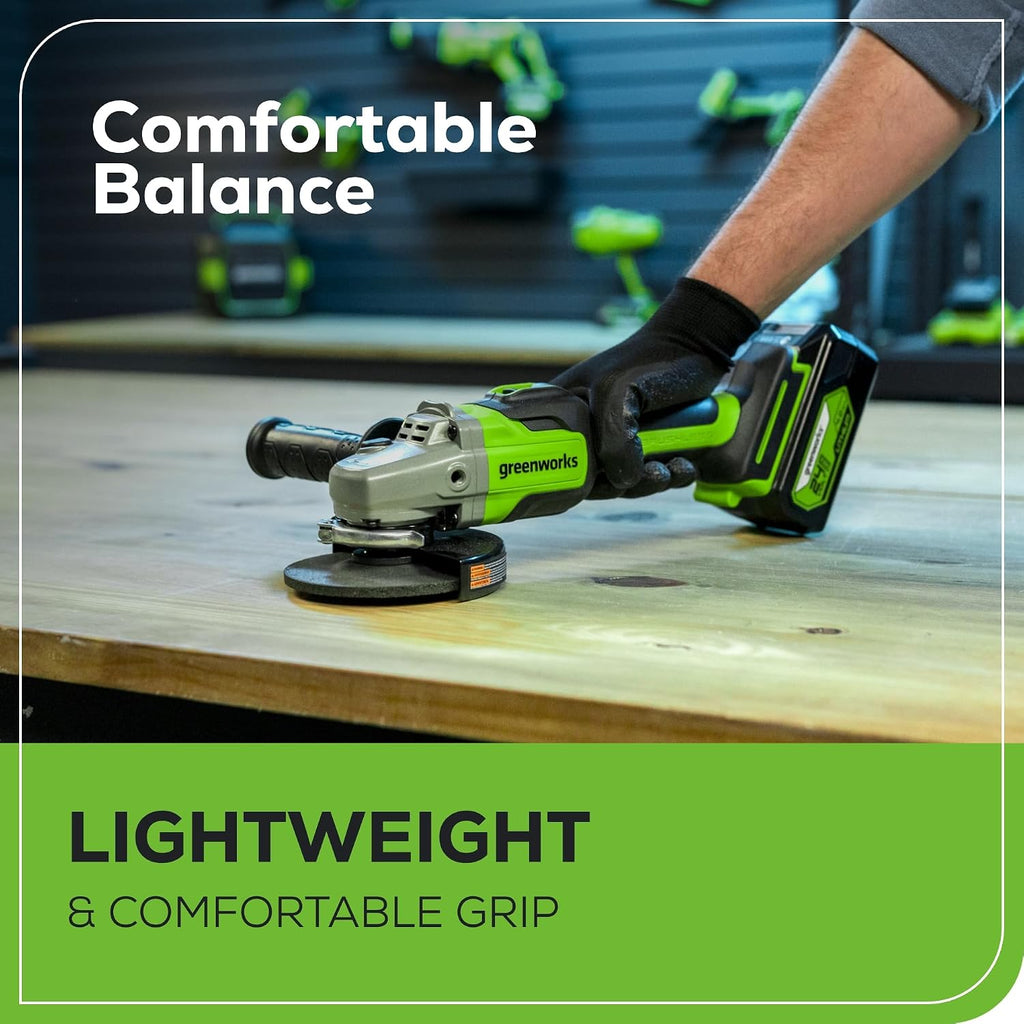 Greenworks 24V Angle Grinder Brushless Cordless, 4-1/2-Inch, with 4AH Battery and 2A Charger