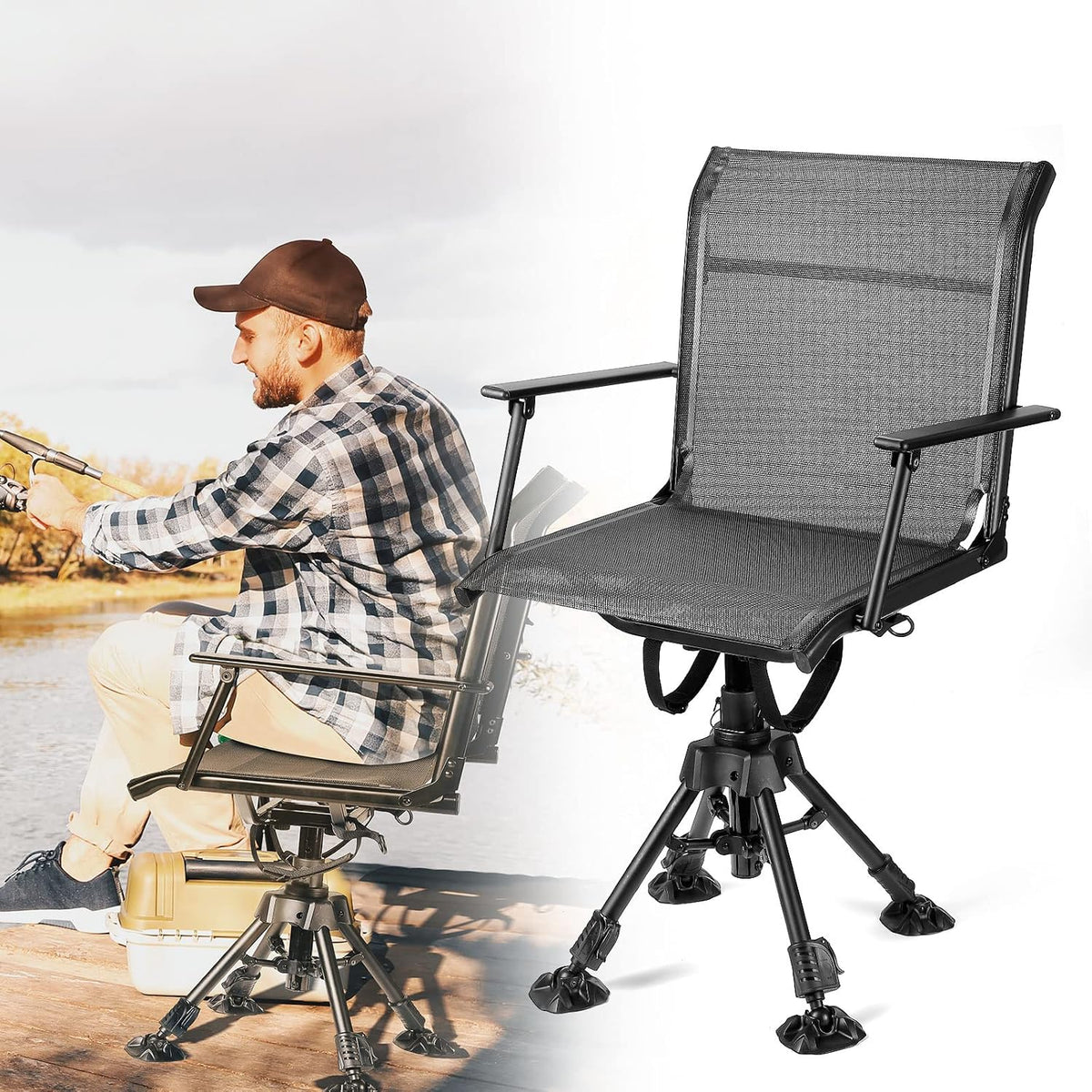 KEMIMOTO Hunting Blind Chair 360° Silent Swivel, Height Adjustable Black