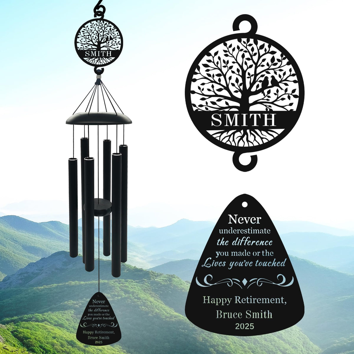 Large 44 Inch Wind Chime Personalized Retirement Wind Chimes Gift,Custom Wind Chimes for Retirement Gift,Outdoor Metal Wind Chime for Yard Garden Decor