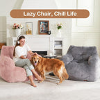 Hobestluk Furry Bean Bag Chair with Arms, Foam Filler for Adult, Pink