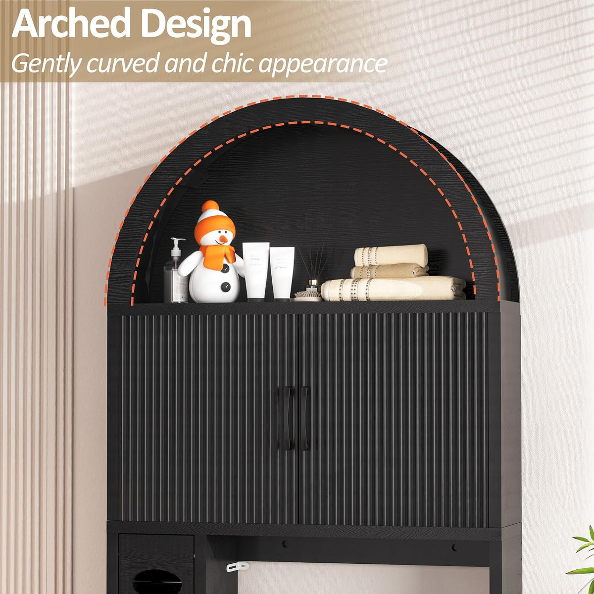 Spurgehom Over Toilet Storage Cabinet, Bathroom Arch Organizer, Black