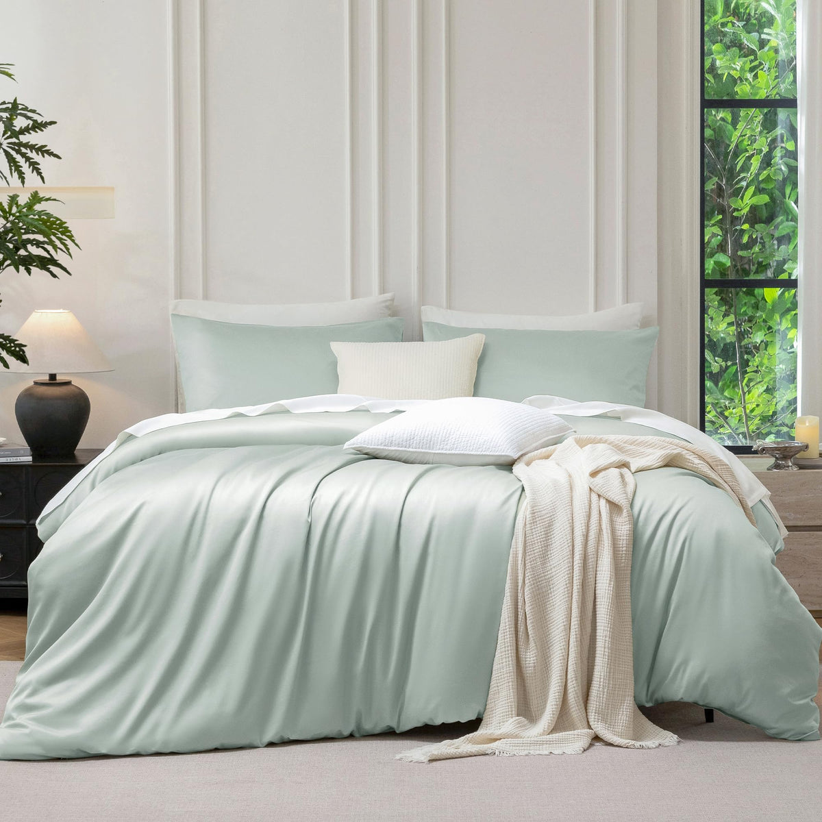 MooMee Queen Duvet Cover Set 100% Extra Long Staple Cotton Cooling Bedding