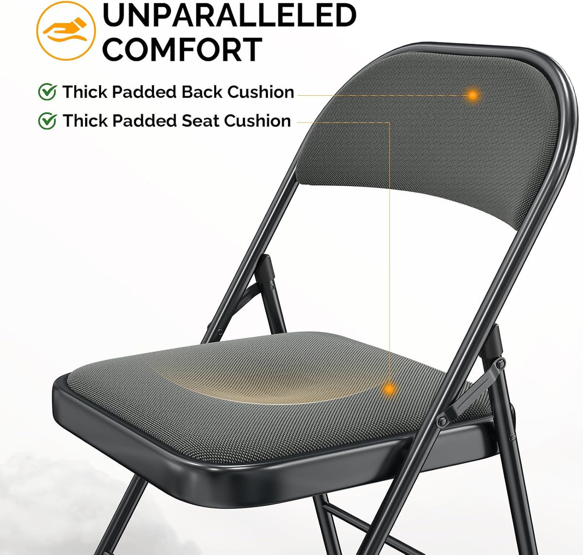 Bonnlo Folding Chair, Fabric Padded Folding Chairs with Cushion, Back and Steel Frame for Indoor Outdoor Outside Dinning Office Camping Use, Gray, 6 Pack