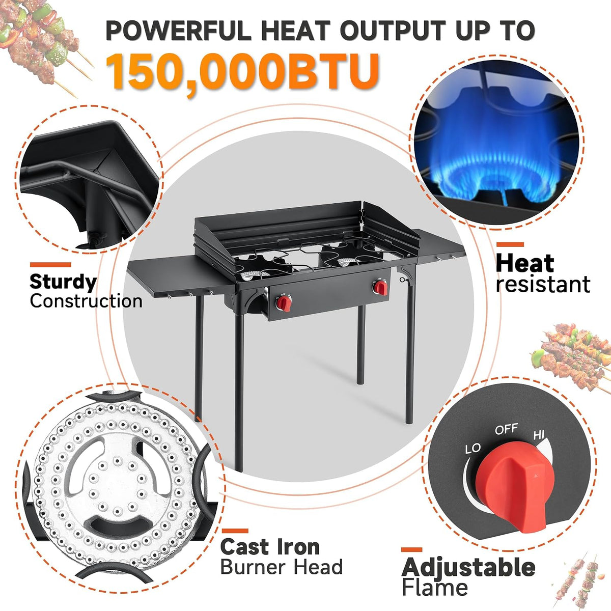 2-Burner Propane Camp Stove, High Pressure Outdoor Gas Burner