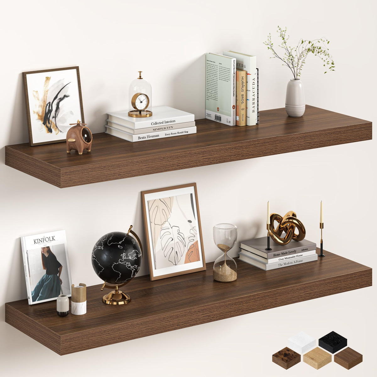 30Inch Oak Floating Shelves for Wall, 12 Inch Deep Shelves for Bedroom, Kitchen, Bathroom Wall Mounted, Rustic Wood Floating Shelf with Invisible Brackets for Books, Storage, Decor, 2 Packs