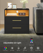 VASAGLE 23.6‑Inch Wide Nightstands, Set of 2, LED Lights, 2 Drawers