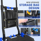 Folding Hand Truck, 2 in 1 Portable Heavy Duty Carrying Moving Dolly Cart with 4 Foldable Wheels and Retractable Handle Duty 330lbs (Blue)