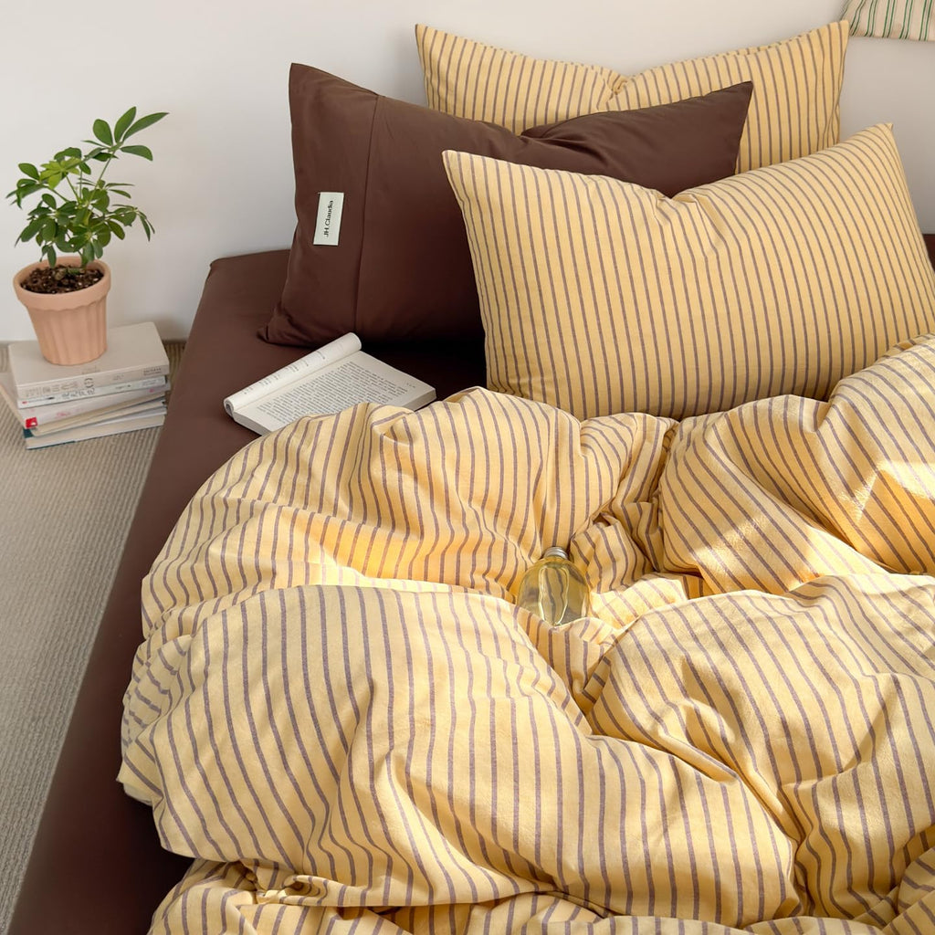 Plaid Duvet Cover Set Washed Cotton,Queen(90"x90"),Multicolor Gingham