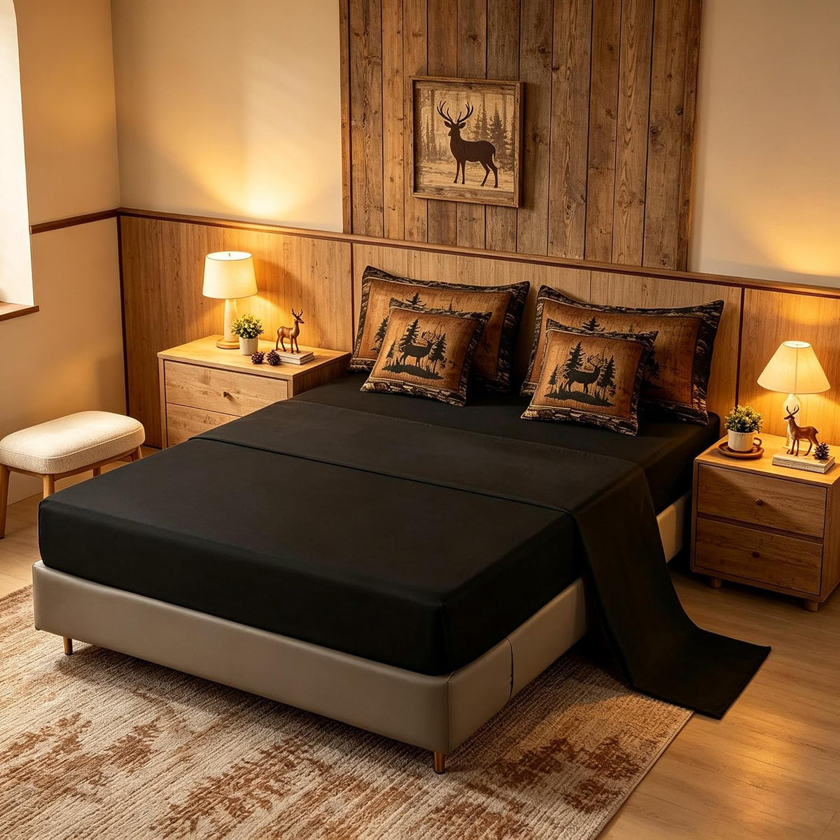 Feelyou Deer Comforter Set with Sheets King Size 7 piece Kids Rustic Deer Hunting Bedding Set Cabin Lodge Deer Bed in a Bag Farmhouse Nature Wildlife Antlers Brown Bed Set