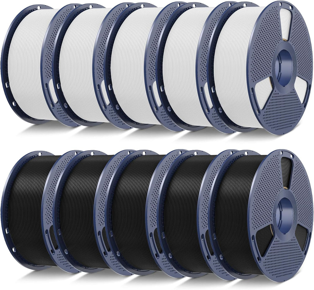 SUNLU PLA 3D Printer Filament, Black & White, 10-Pack, 10KG Total
