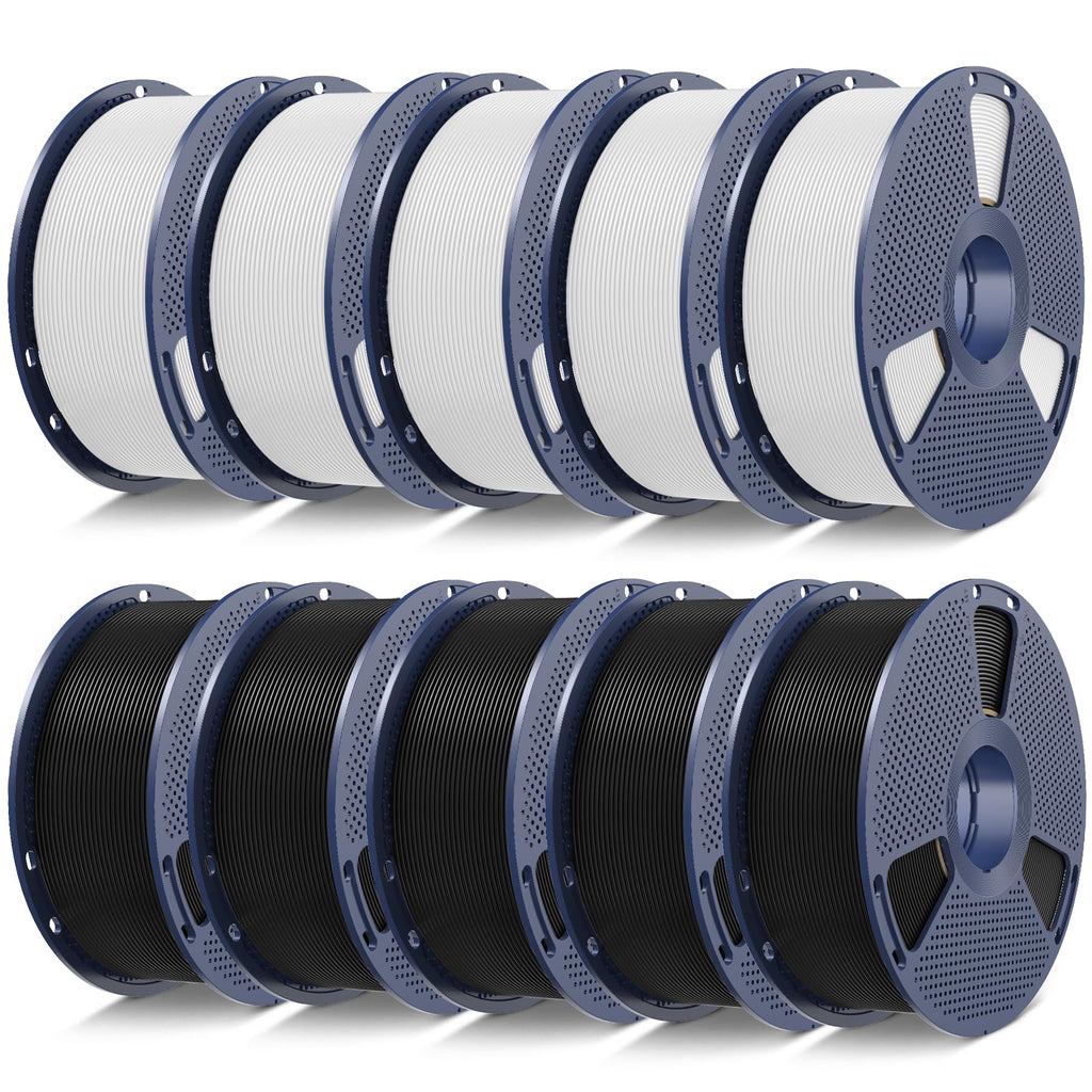 SUNLU PLA 3D Printer Filament, Black & White, 10-Pack, 10KG Total