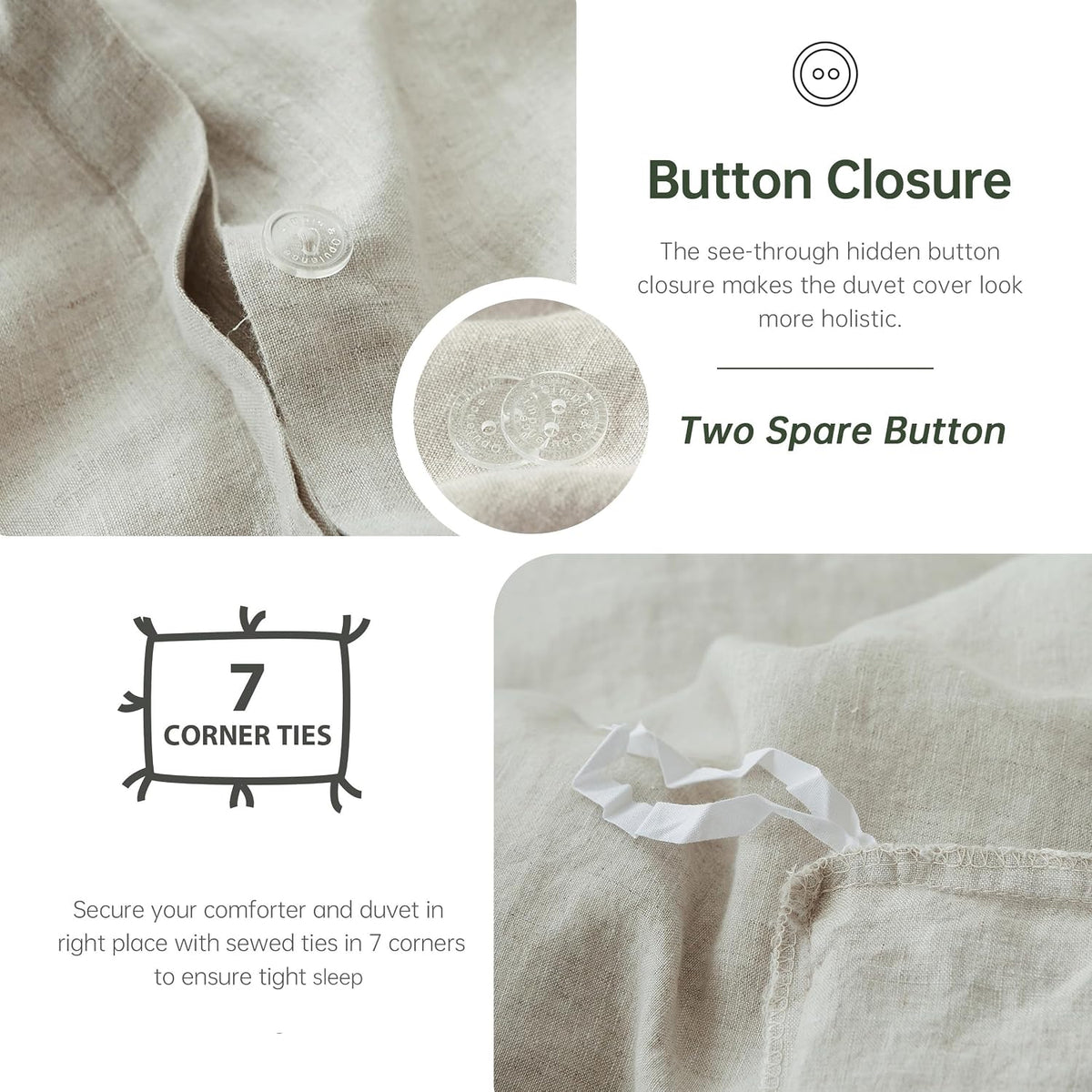 Simple&Opulence 100% Linen Duvet Cover Set, 3 PCS Natural French Flax Linen Duvet Cover King Size, Breathable Soft Comfy Linen Bedding Comforter Cover with 2 Pillowcases(Linen, 104"x92")